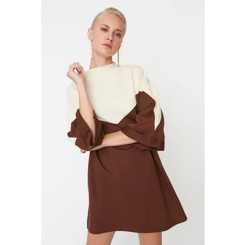 Trendyol Brown Color Block Knitted Dress