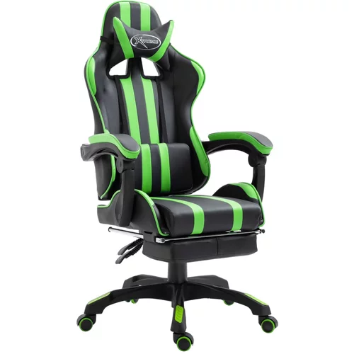 vidaXL gaming stol z oporo za noge zeleno umetno usnje