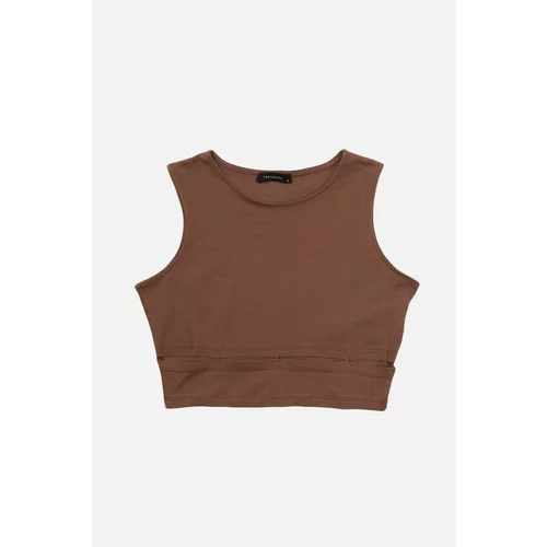 Trendyol Brown Cut Out Detailed Crop Knitted Blouse