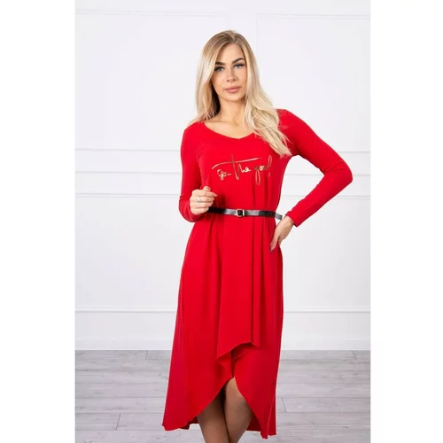 Kesi Dress with a decorative belt and an inscription red