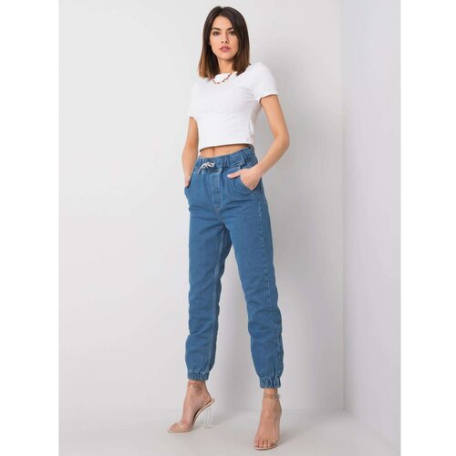 Fashionhunters RUE PARIS Blue high-waisted jeans  Cene