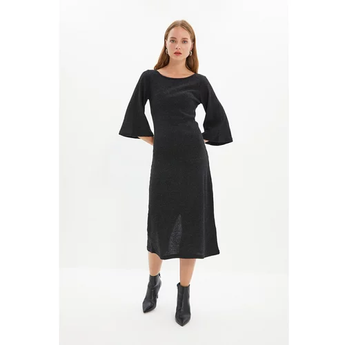 Trendyol Black Boat Neck Fake Knitwear Knitted Dress