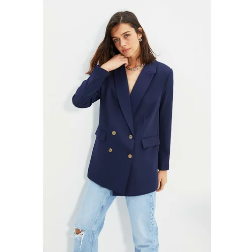Trendyol Navy Blue Buttoned Oversize Blazer Jacket