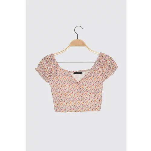 Trendyol Multicolor Petit Floral Patterned Crop Knitted Blouse