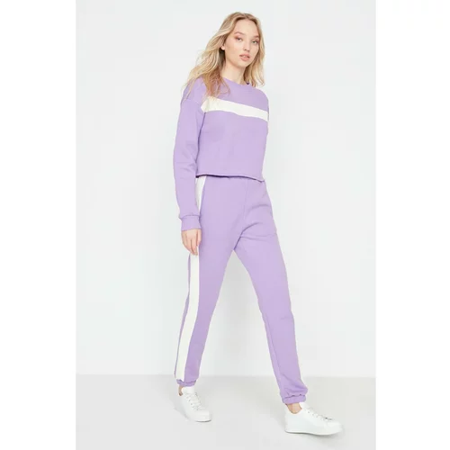 Trendyol Purple Raised Stripe Knitted Tracksuit Set