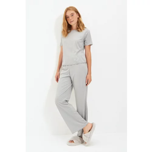 Trendyol Gray Shoulder Stitch Detailed Knitted Pajamas Set
