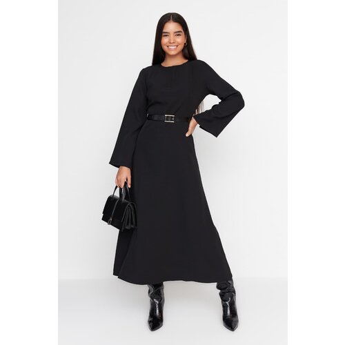 Trendyol Black Waist Belt A-Line Woven Dress Cene