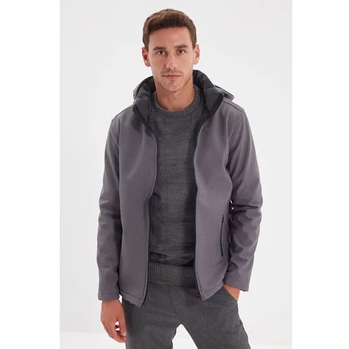 Trendyol Gray Men's Zippered Detachable Hooded Coat