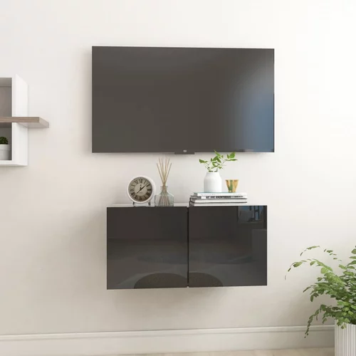 vidaXL Viseča TV omarica visok sijaj črna 60x30x30 cm