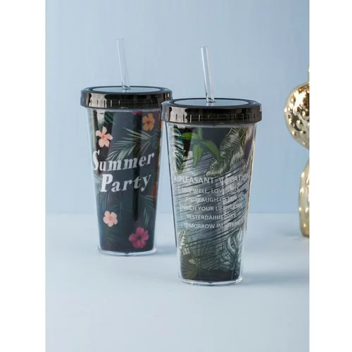 Fashionhunters Black and green cup with a straw