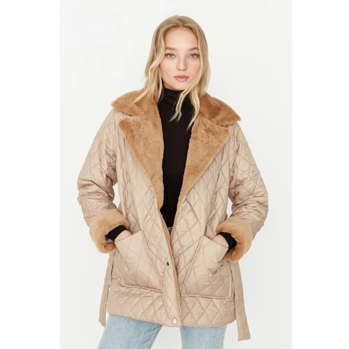 Trendyol Beige Plush Detailed Quilted Inflatable Coat