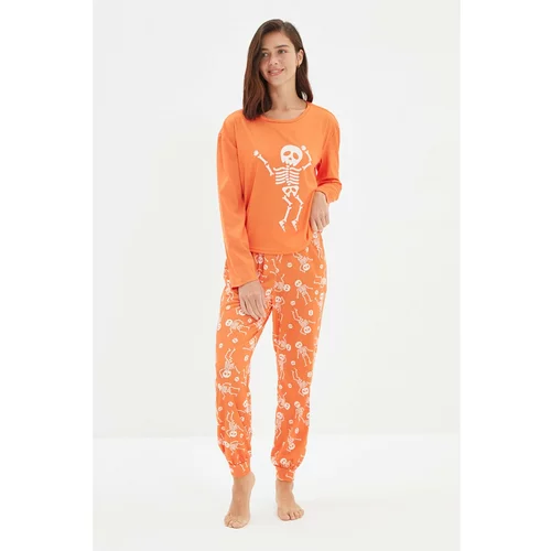 Trendyol Orange Halloween Themed Knitted Pajamas Set