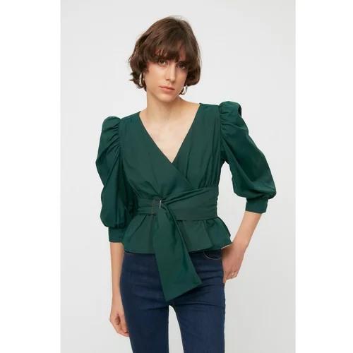 Trendyol Dark Green Tie Detailed Double Breasted Blouse
