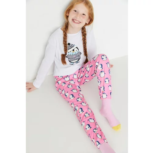 Trendyol Pink Printed Girls Knitted Pajamas Set