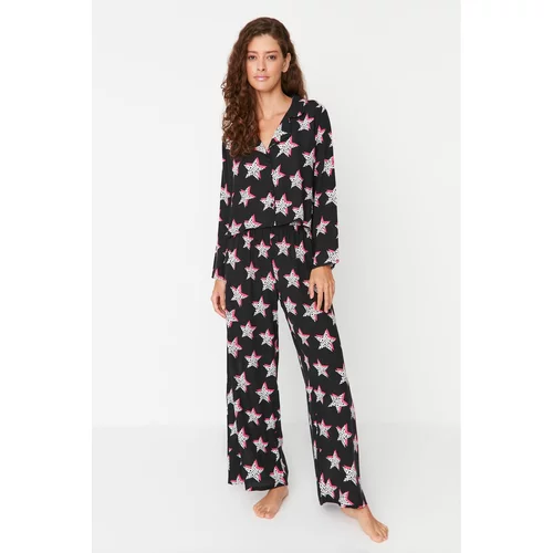 Trendyol Black Star Printed Viscose Woven Pajamas Set