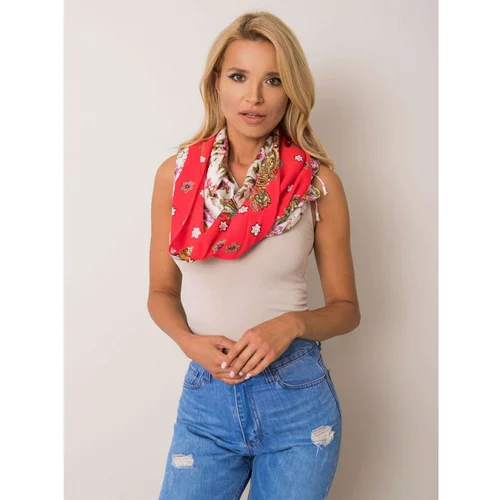 Fashionhunters Dark coral floral scarf with fringes