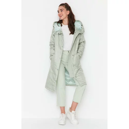 Trendyol Mint Quilted Hooded Long Coat