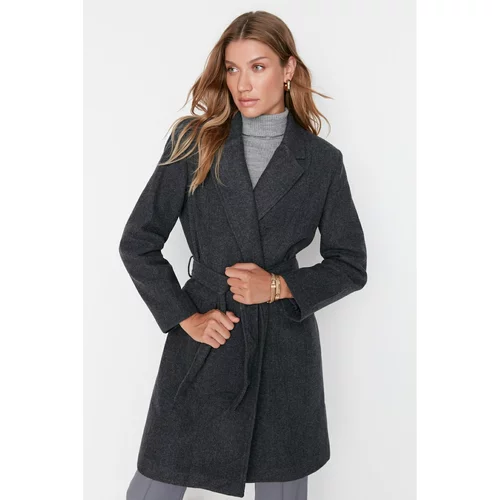 Trendyol Anthracite Belted Wool Cachet Coat