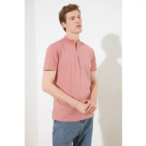 Trendyol Dried Rose Men Slim Fit 100% Cotton New Zippered Collar T-Shirt