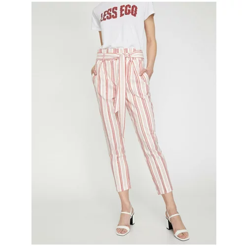 Koton Women's Red Normal Waist Pocket Detailed Striped Trousers