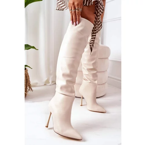 Kesi Insulated High Heel Knee Boots Beige Dionne