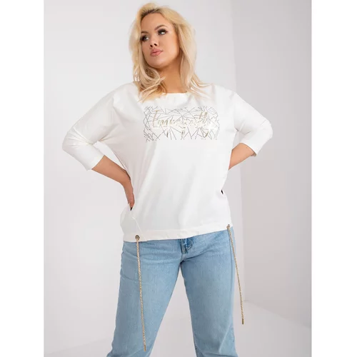 Fashionhunters Ecru cotton plus size blouse with silver application