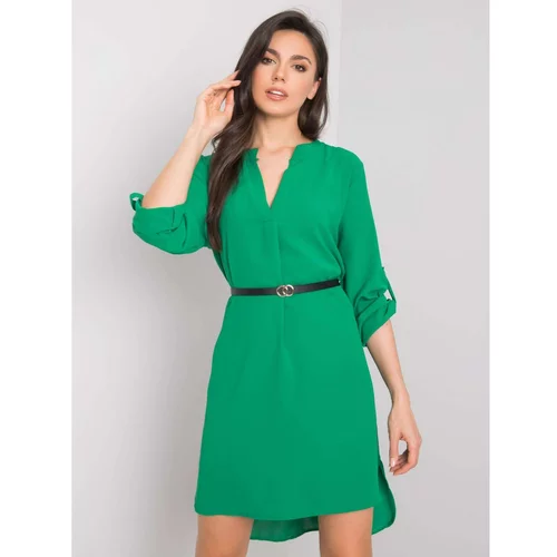 Fashionhunters Women's green dress with a belt
