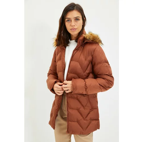 Trendyol Brown Fur Hooded Inflatable Coat