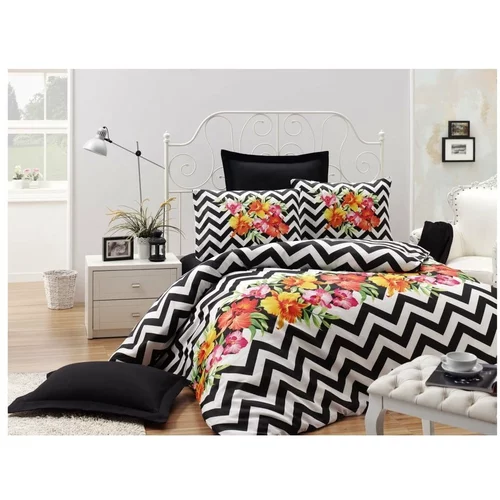 EnLora Home Posteljnina za enojno posteljo z mešanico bombaža Muco Black, 140 x 200 cm