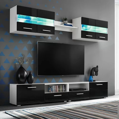 vidaXL Stenska TV enota 5-delna z LED osvetlitvijo visok sijaj črna