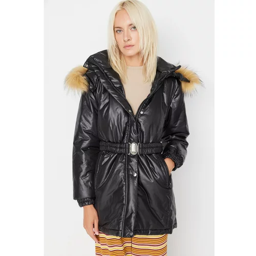 Trendyol Black Wide Cut Oversize Arched Fur Hooded Quilted Down Jacket