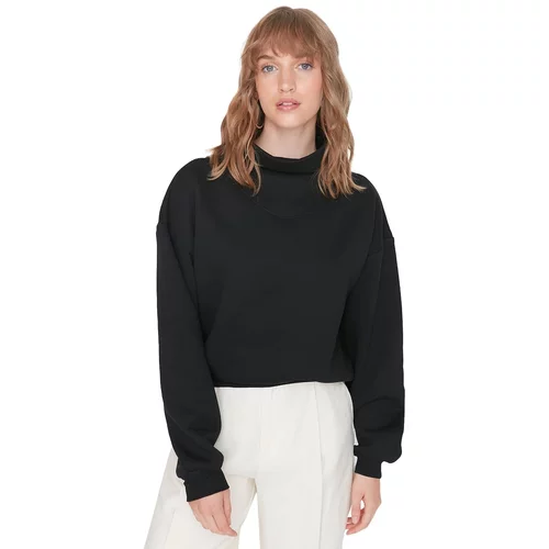 Trendyol Black Stand Up Collar Basic Fleece Knitted Sweatshirt