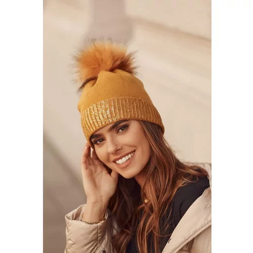 FASARDI Winter hat mustard with a shiny welt