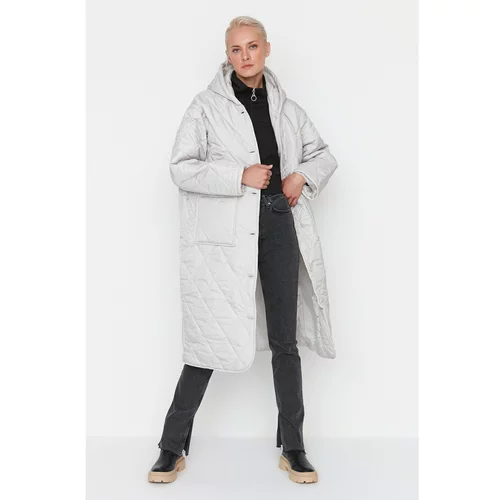 Trendyol Stone Oversize Hooded Quilted Inflatable Coat