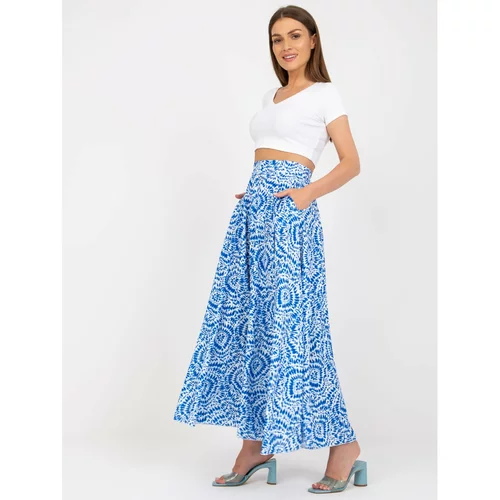 Fashionhunters RUE PARIS flared white and blue maxi skirt