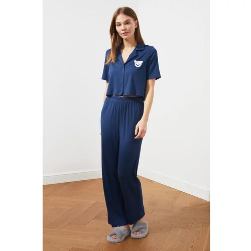 Trendyol Navy Blue Camisole Knitted Pajamas Set