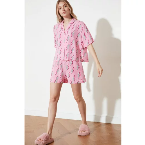Trendyol Pink Patterned Woven Pyjama Set