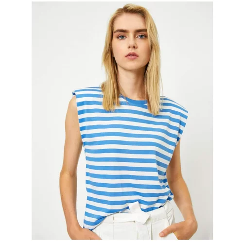 Koton Women's Blue Crew Neck Sleeveless Striped T-Shirt