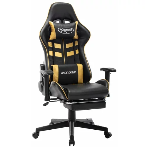 vidaXL gaming stol z oporo za noge črno in zlato umetno usnje