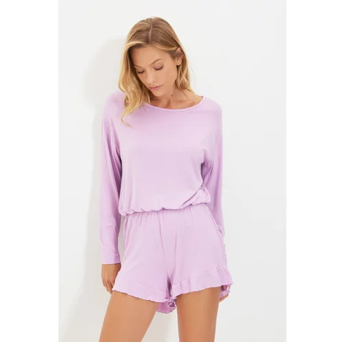 Trendyol Lilac Viscose Knitted Pajamas Set