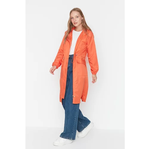 Trendyol Orange Hooded Drawstring Raincoat