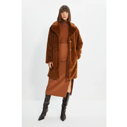 Trendyol Brown Belted Plush Coat