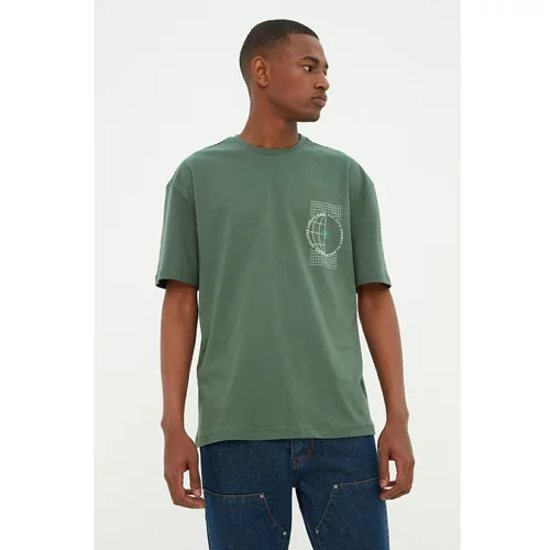 Trendyol Green Men's Oversize Short Sleeve Printed T-Shirt