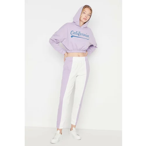 Trendyol Lilac Crop Printed Knitted Tracksuit Set