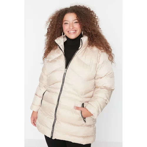 Trendyol Curve Beige Hooded Fur Coat With Zipper