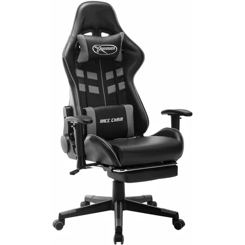 vidaXL gaming stol z oporo za noge črno in sivo umetno usnje