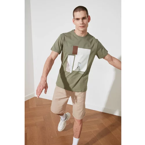 Trendyol Khaki Men Regular Fit Short Sleeve Printed T-Shirt