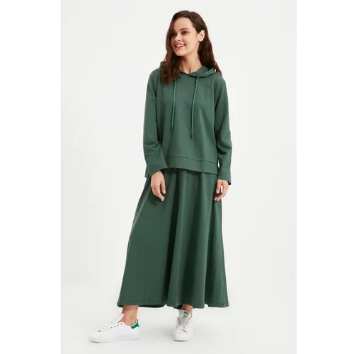 Trendyol Green Skirt Hooded Knitted Bottom-Top Set