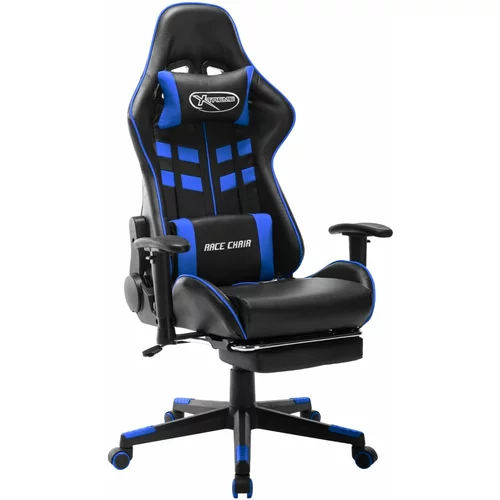 vidaXL gaming stol z oporo za noge črno in modro umetno usnje