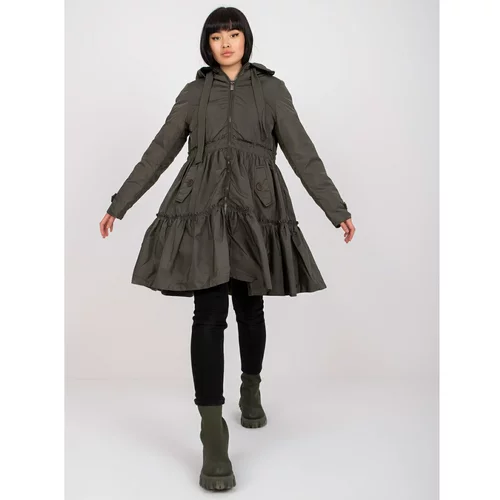 Fashionhunters Khaki winter flared jacket with a frill